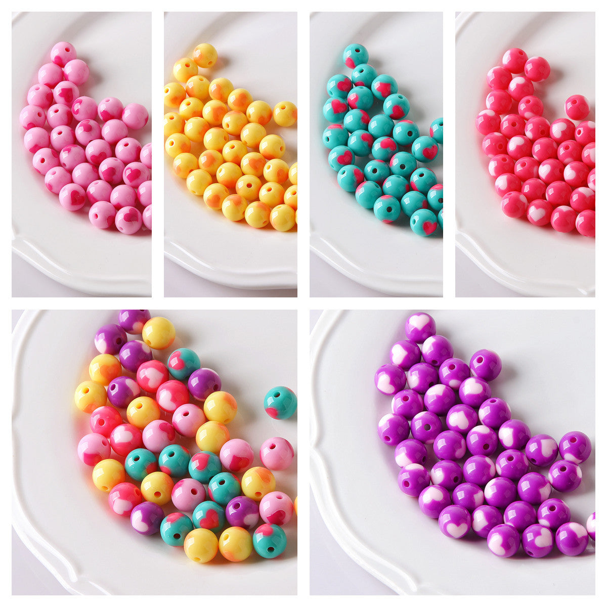 Cuentas de cuerda de combate de color de corazón acrílico de 10 piezas acrílicas al por mayor